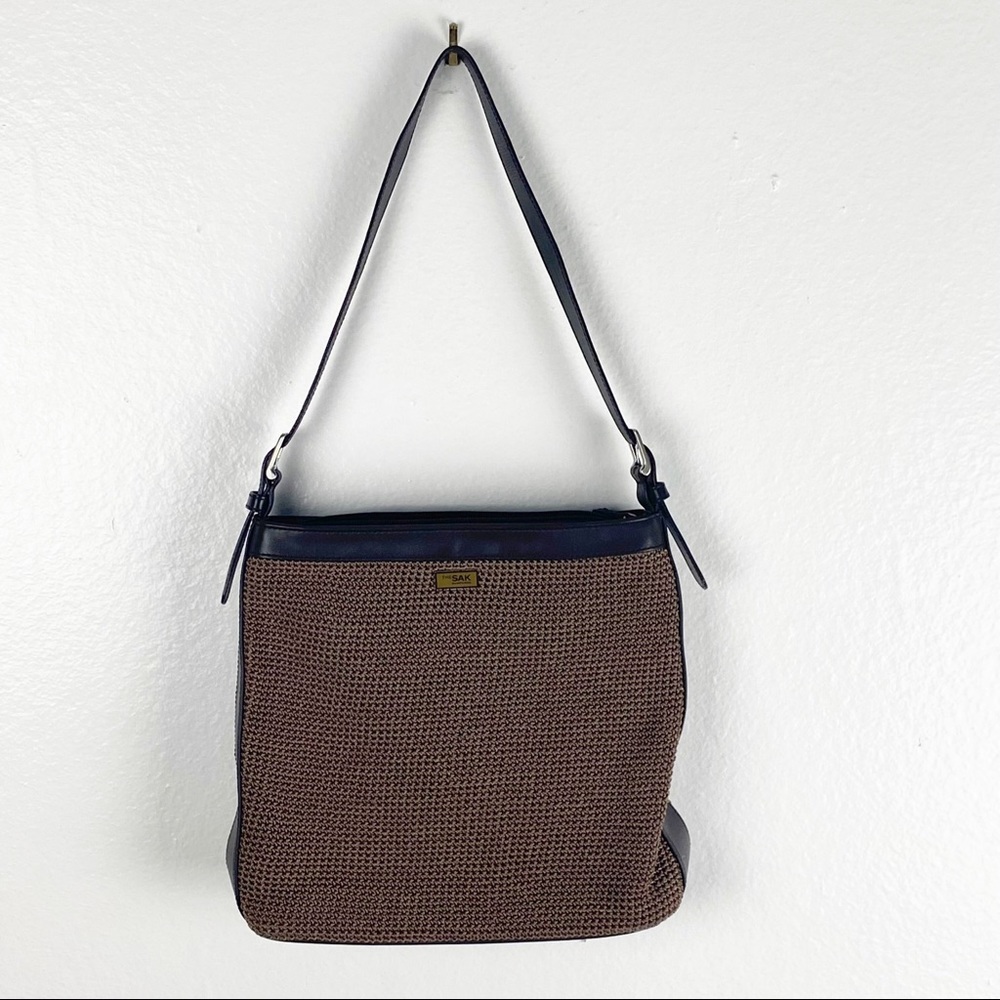 THE SAK Elliott Luca Brown Crochet Knit Adjustable Strap Shoulder Bag Casual